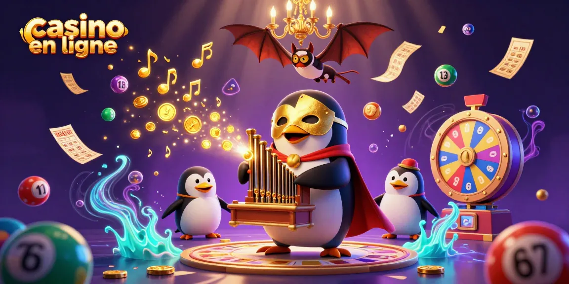 Jouer aux jeux de hasard dans un casino en ligne avec un pingouin et des effets magiques.