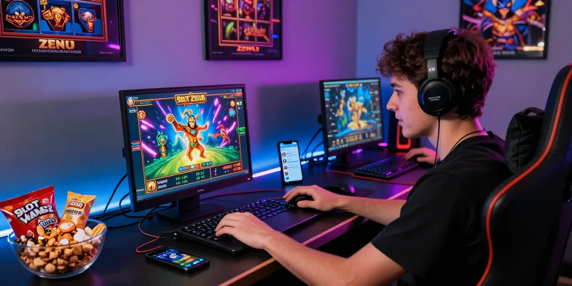 Engaging gaming environment featuring Slot Zeus gameplay, vibrant LED lights, and an excited player.