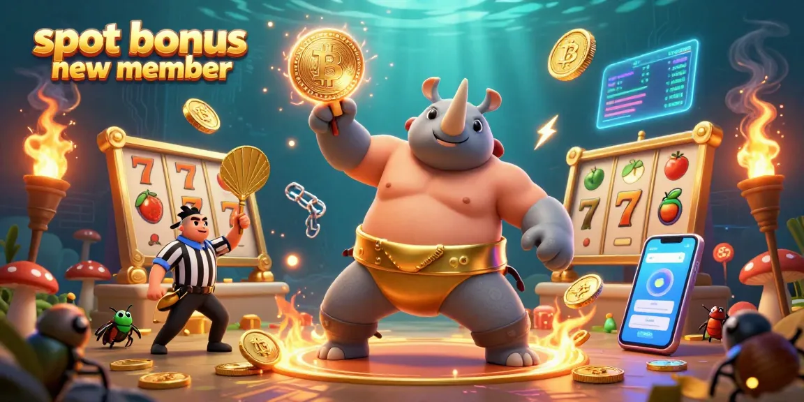 Experience the excitement of the slot bonus new member with a vibrant 3D casino scene featuring a stampede of coins and lucky symbols.