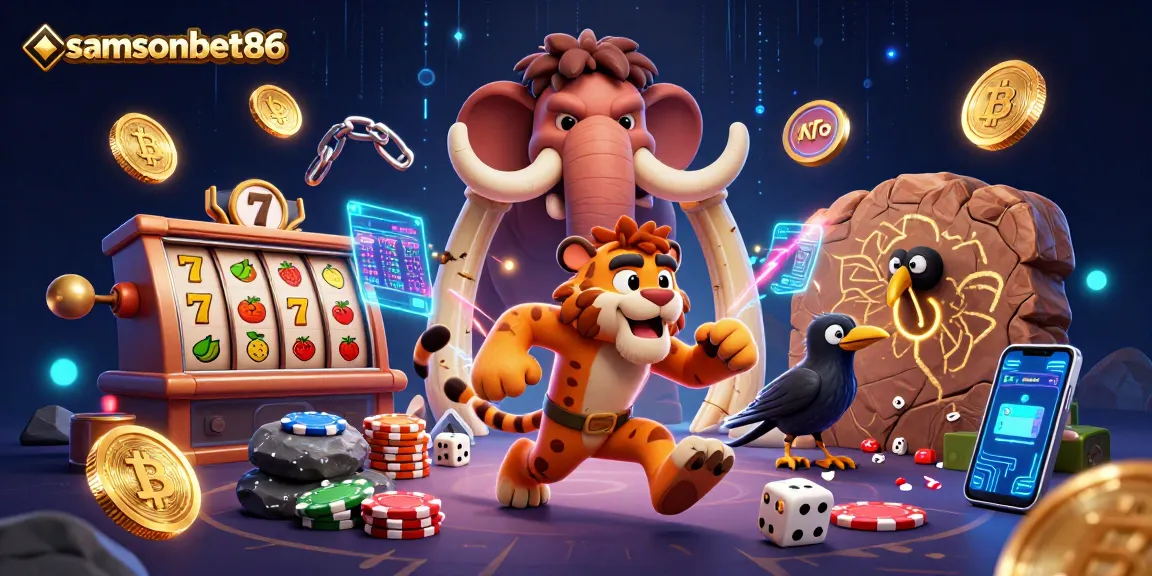 Engage with samsonbet86 as prehistoric characters enjoy a playful jackpot in a vibrant casino.