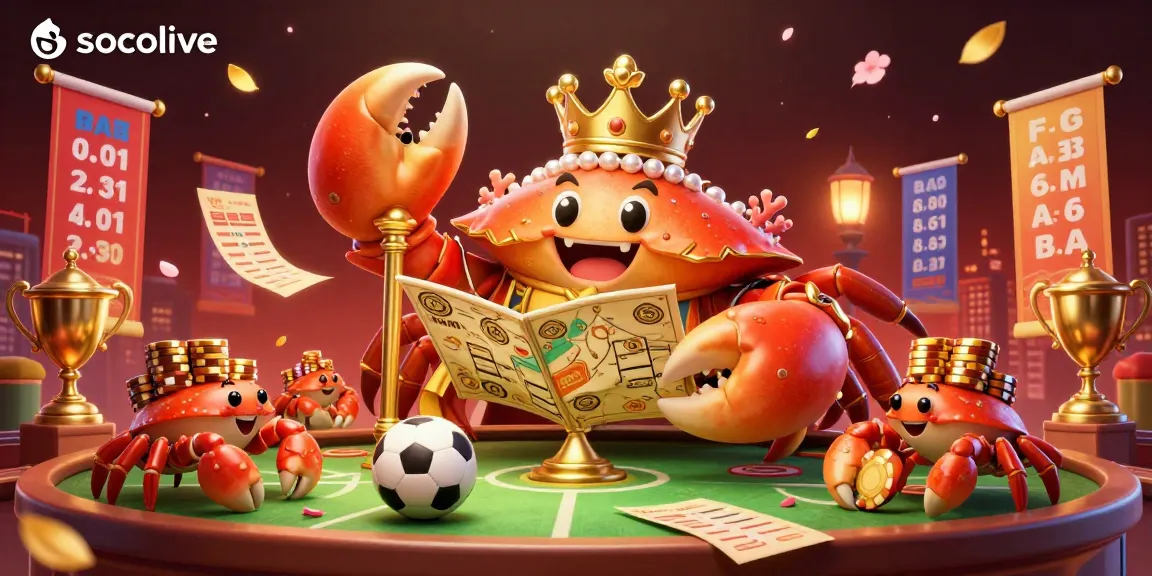 Socolive sports betting scene with a golden crab emperor and dynamic betting elements, enhancing viewer engagement.