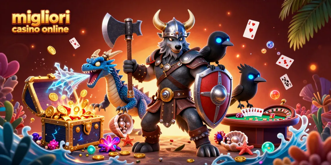 Vivi i migliori casino online con il lupo guerriero, un drago e carte volanti in un mondo di animazione.