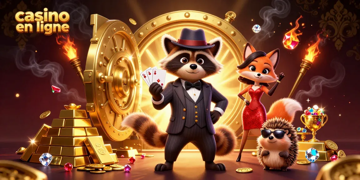 Vivez l'expérience du casino en ligne avec des personnages colorés jouant aux cartes dans un décor luxueux.