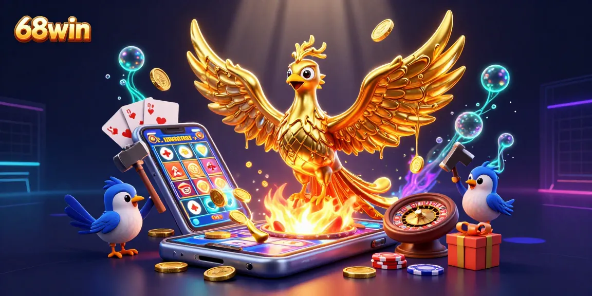 Experience excitement with 68win's golden phoenix amid a vibrant slot game atmosphere.