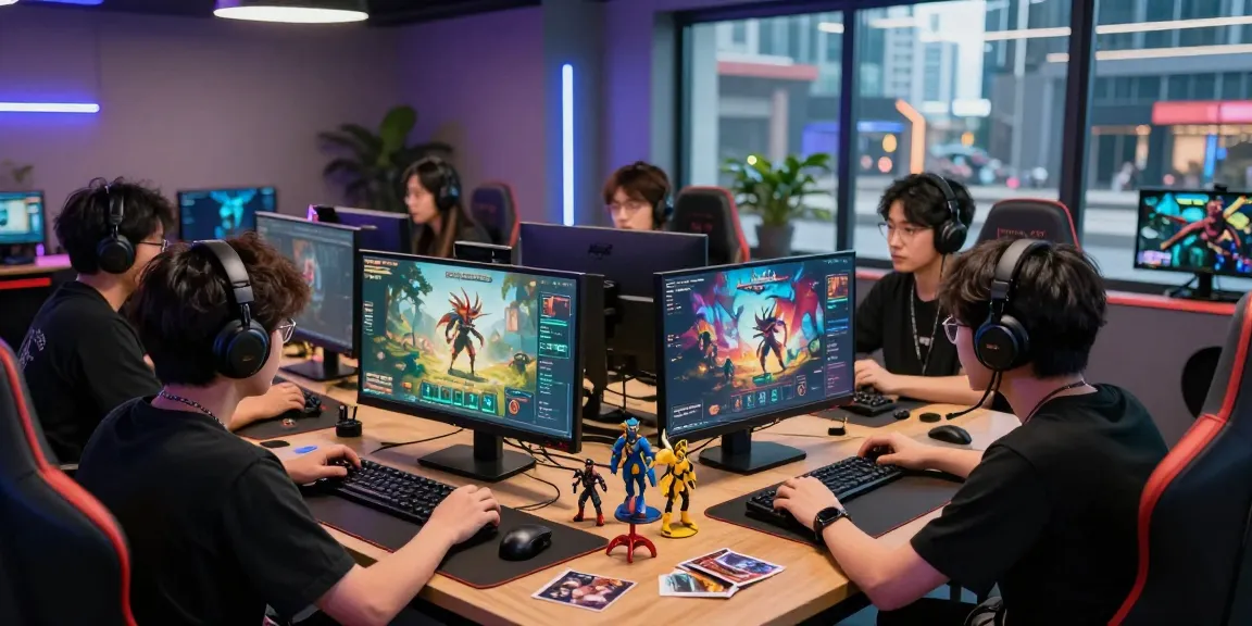A vibrant gaming community showcasing passionate gamers engaged in strategies for Nagahitam303 Daftar adventures, with dynamic setups and collectibles.
