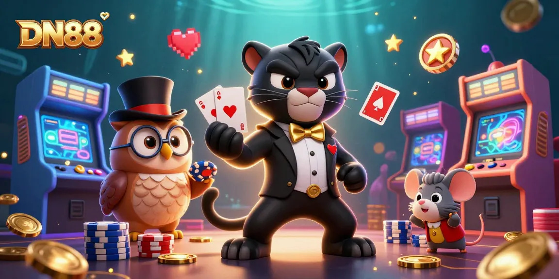 Join the fun at DN88 with our vibrant casino scene featuring stylish characters and gaming elements.