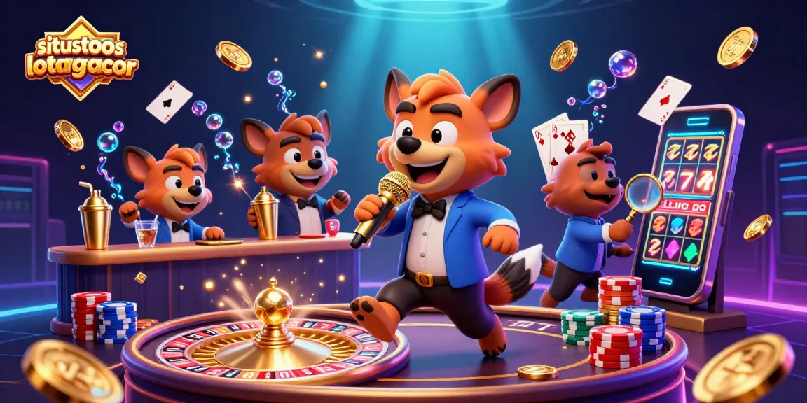 Engaging scene of hyenas at situstotoslottergacor casino, featuring stand-up comedy, cocktail mixing, and ID checks.