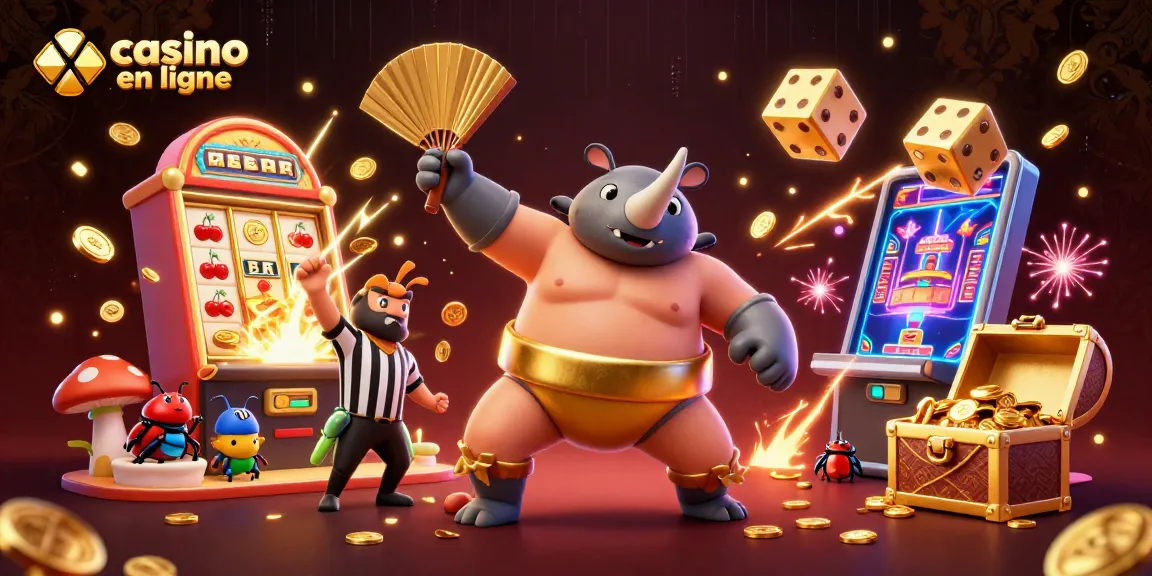 Jeu de casino en ligne captivant avec un rhinocéros scarabée champion de sumo et un arbitrage élégant.