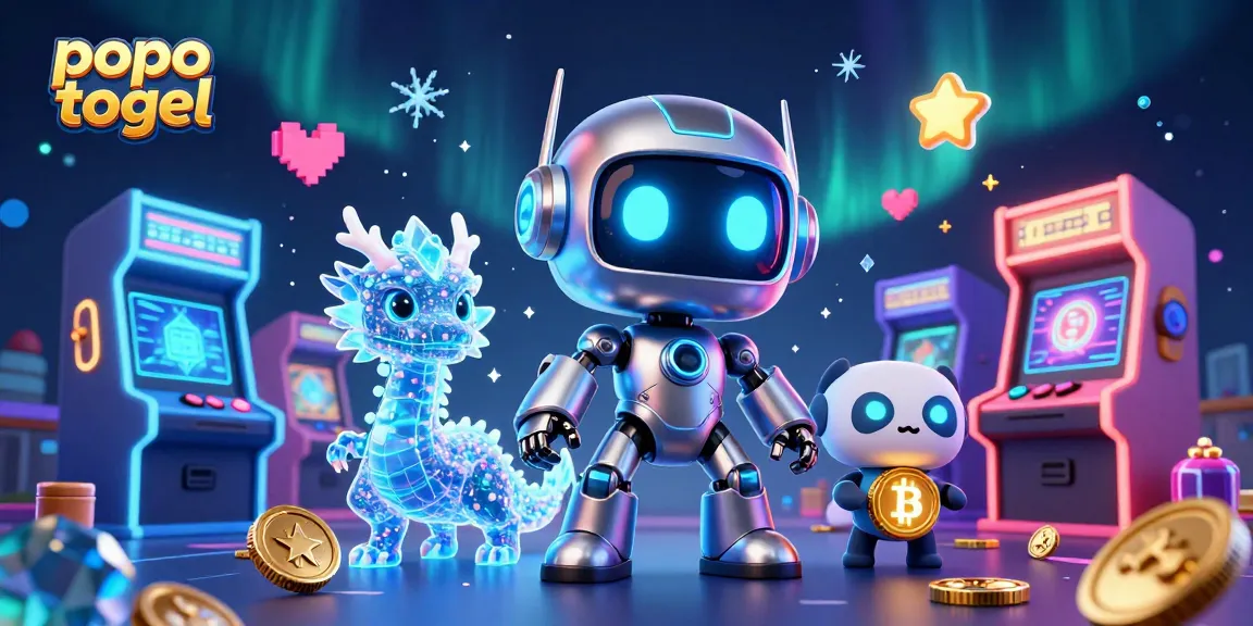 Engage in popo togel betting with a vibrant 3D illustration of a futuristic casino scene featuring a robot mascot and gaming elements.