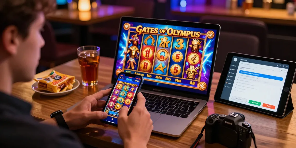 Engaged player enjoying the Gates of Olympus slot game in a vibrant gaming atmosphere, showcasing colorful graphics and digital wallet.