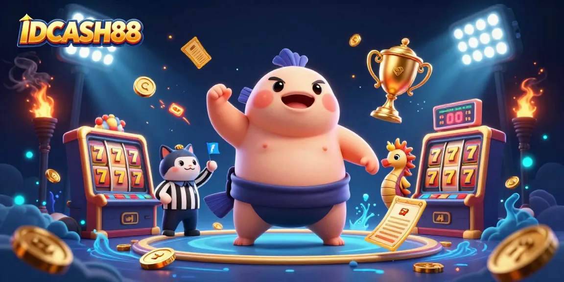 Play exciting slots with IDCASH88 at a vibrant underwater casino, featuring dynamic characters and rich visuals.