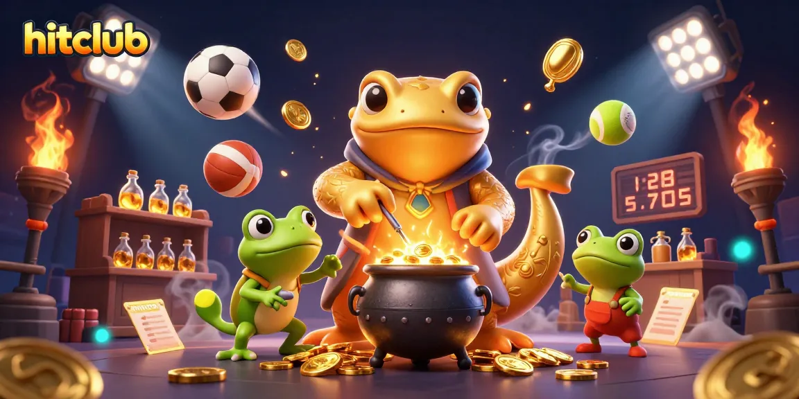 Engage with hitclub as a golden salamander creates coins in a vibrant 3D gaming scene.