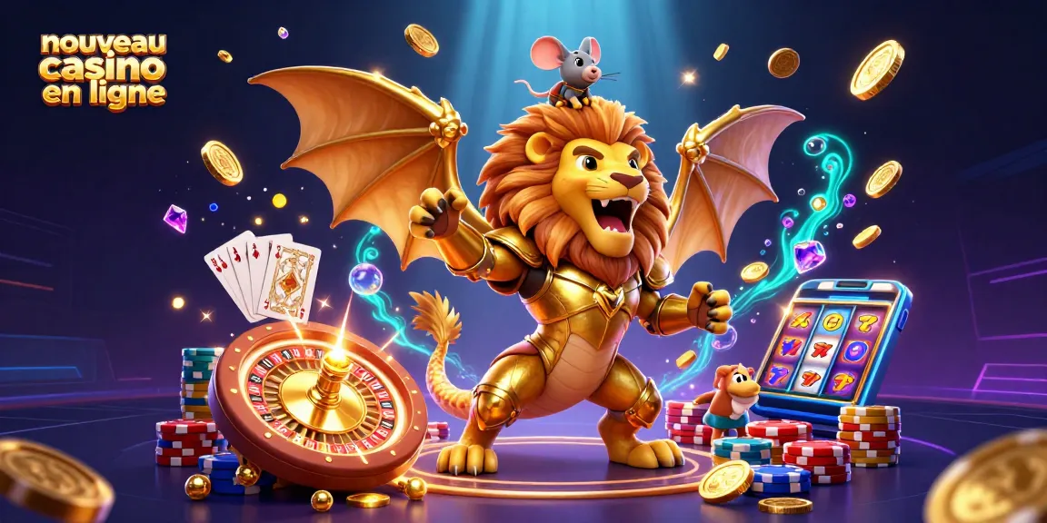Découvrez l'illustration du nouveau casino en ligne avec un chimeric 3D et des éléments de jeu captivants.