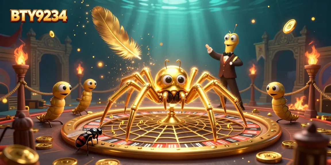 Place bets with BTY9234 at a casino-inspired roulette wheel spun by a spider and croupier.