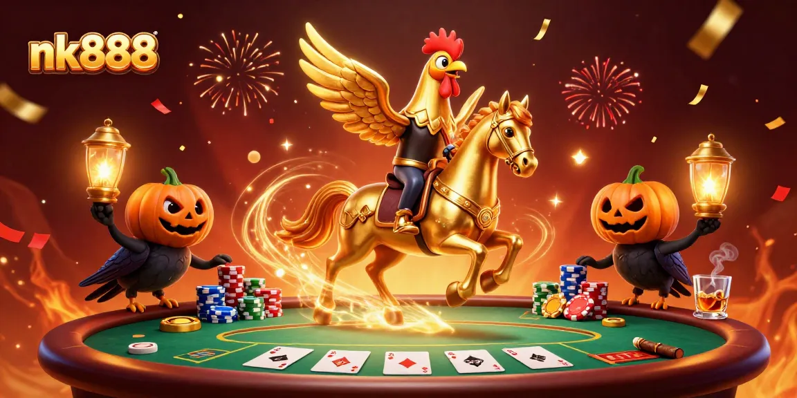 Experience thrilling gameplay at nk888 with a golden rooster, casino vibes, and poker excitement.