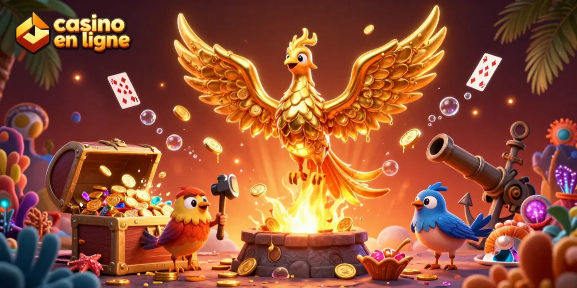 Découvrez le monde palpitant du casino en ligne avec une illustration forte en or et en éléments de jeu captivants.