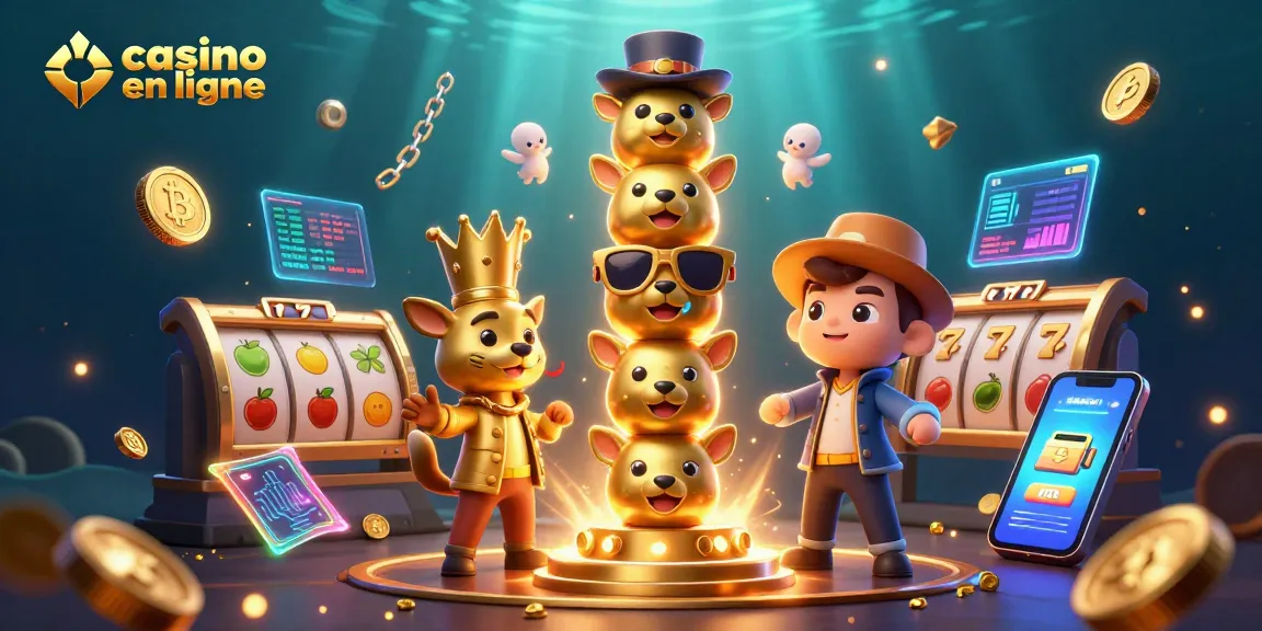 Jouer sur un casino en ligne avec un totem en or animé, symboles et pièces de crypto-monnaie.