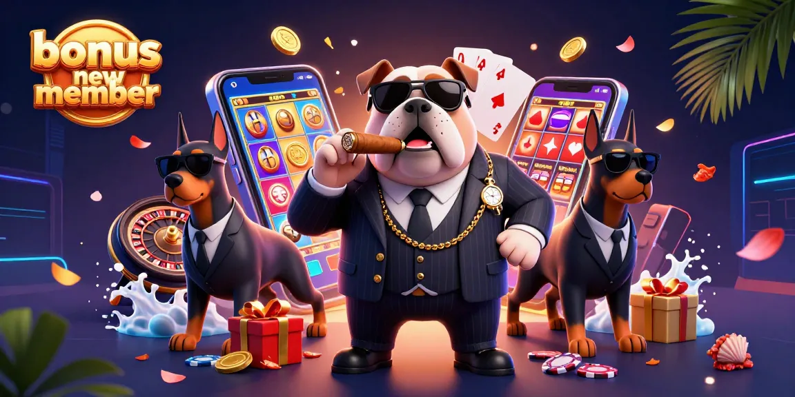 Engage with the bonus new member offer featuring vibrant casino elements and animated characters for exciting gameplay.